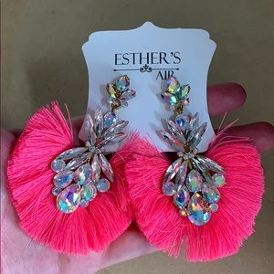 Hot pink tassel statement earrings